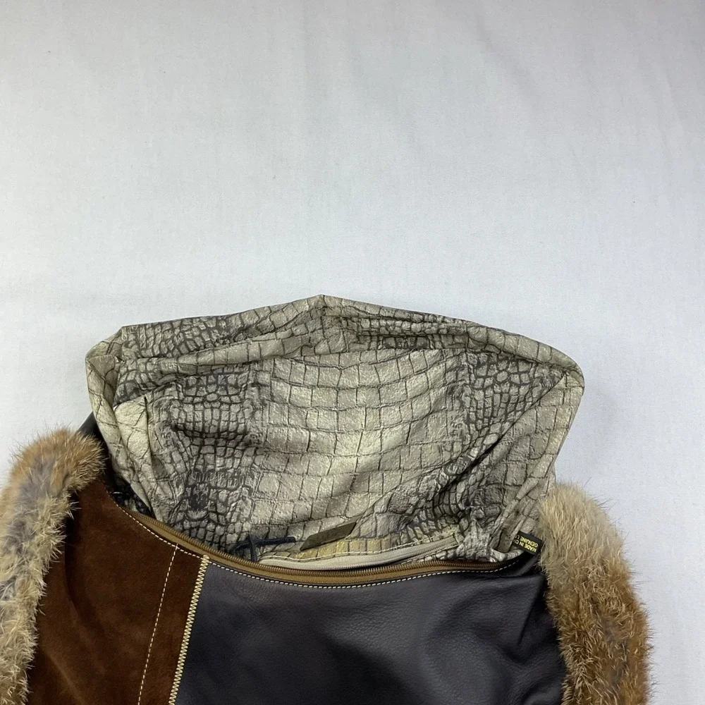 Maxx New York Purse Hobo Brown Leather Suede Fur Bag Shoulder Leather